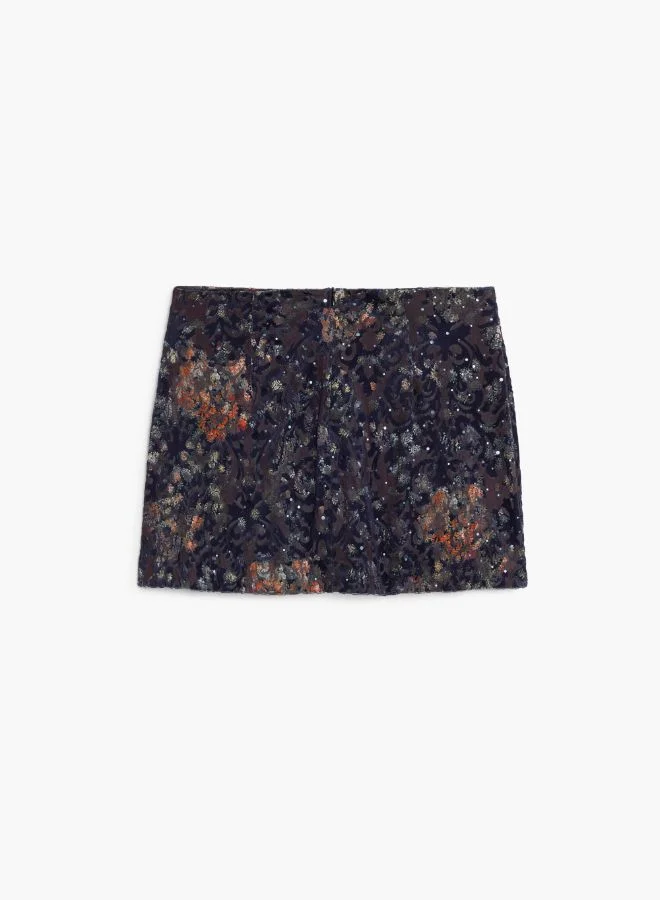 DESIGUAL Black Mini Skirt Devoré for Women | Best Price UAE